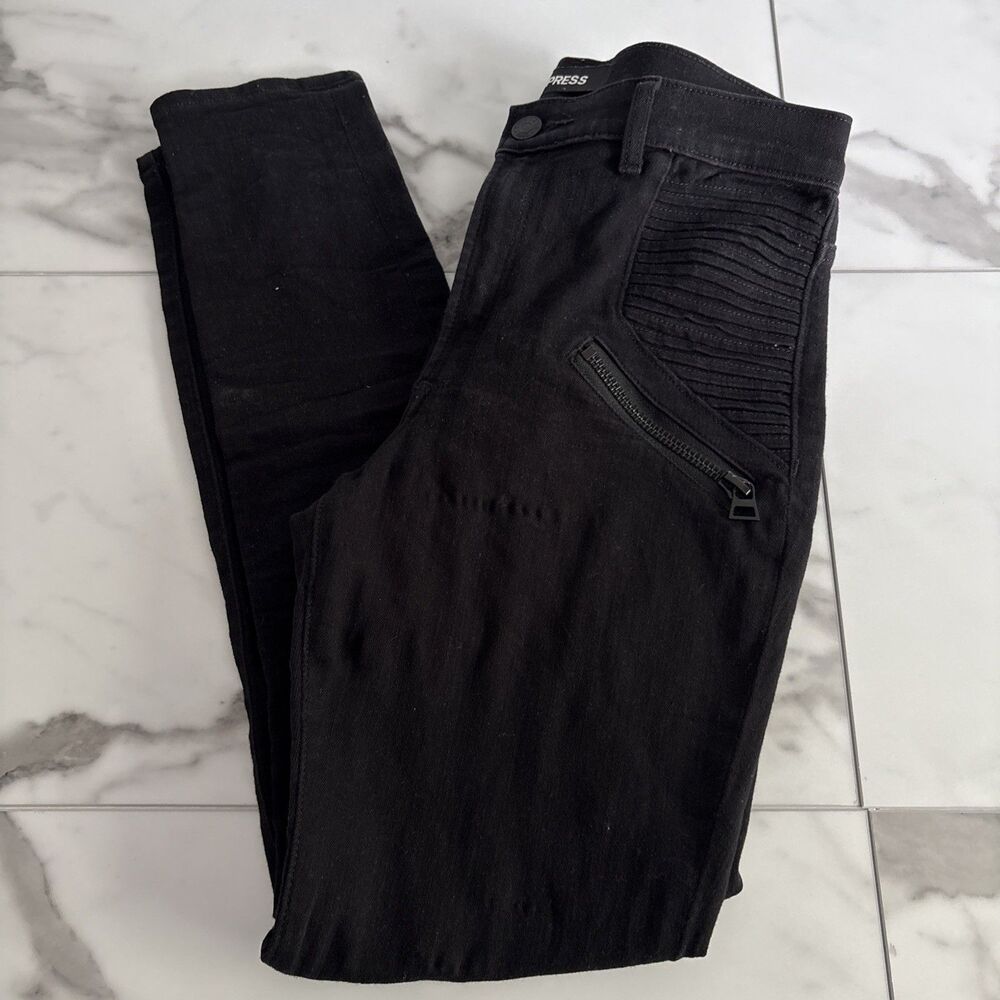 Express Stretch High Rise Denim Moto Biker Paneled Zipper Demin Size 10R